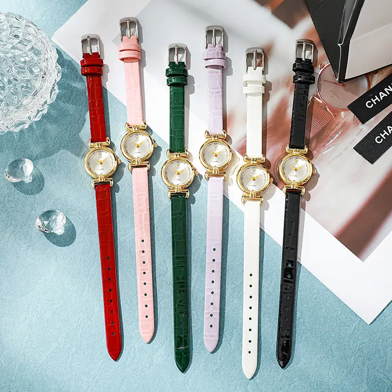 Women's Pink Quartz Watch with Gold Case & Crocodile Strap - Image 10