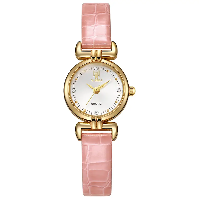 Women's Pink Quartz Watch with Gold Case & Crocodile Strap — feature 8
