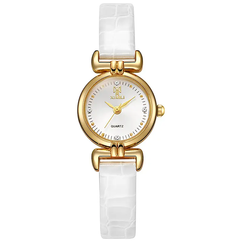 Women's Pink Quartz Watch with Gold Case & Crocodile Strap - Image 5