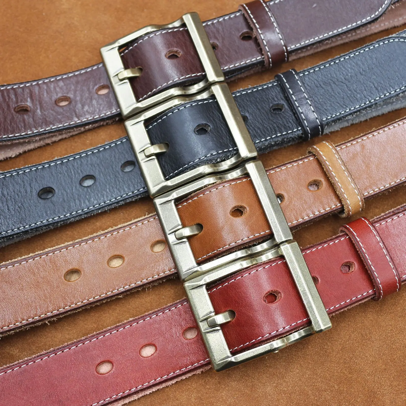 Vintage Brown Leather Belt with Silver Buckle for Men - Image 9