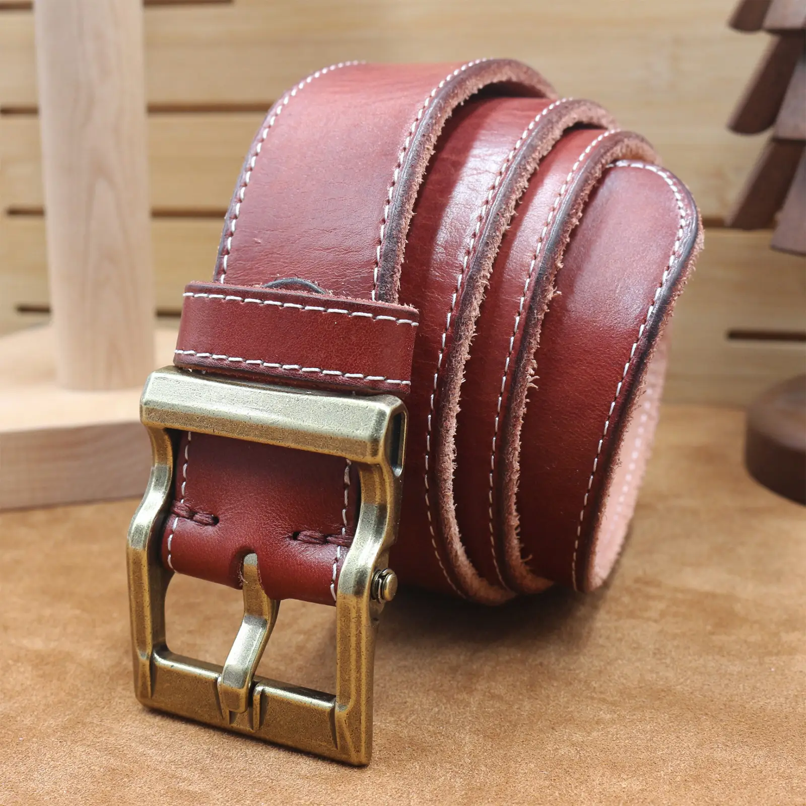 Vintage Brown Leather Belt with Silver Buckle for Men — feature 10