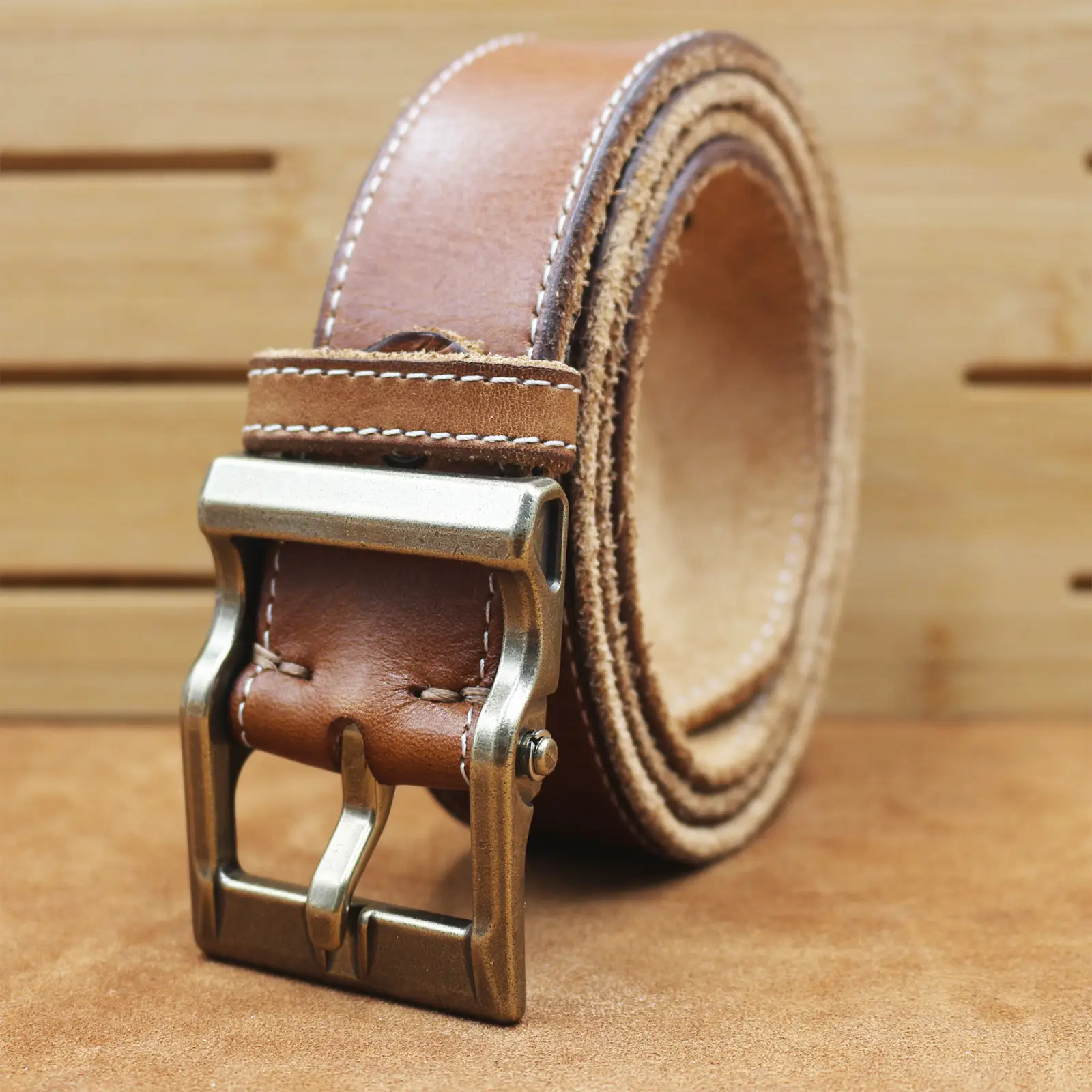 Vintage Brown Leather Belt with Silver Buckle for Men — feature 11
