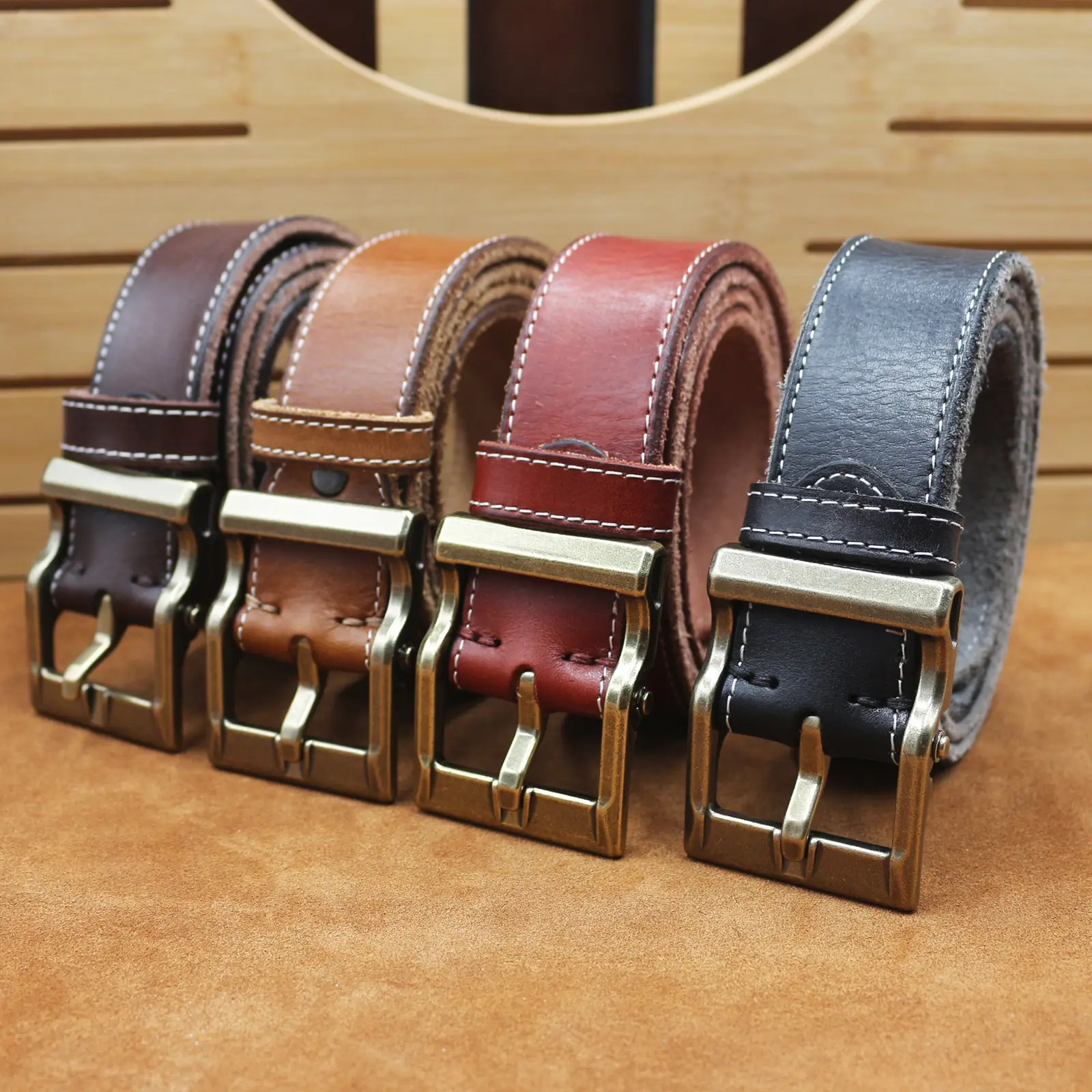 Vintage Brown Leather Belt with Silver Buckle for Men — feature 2