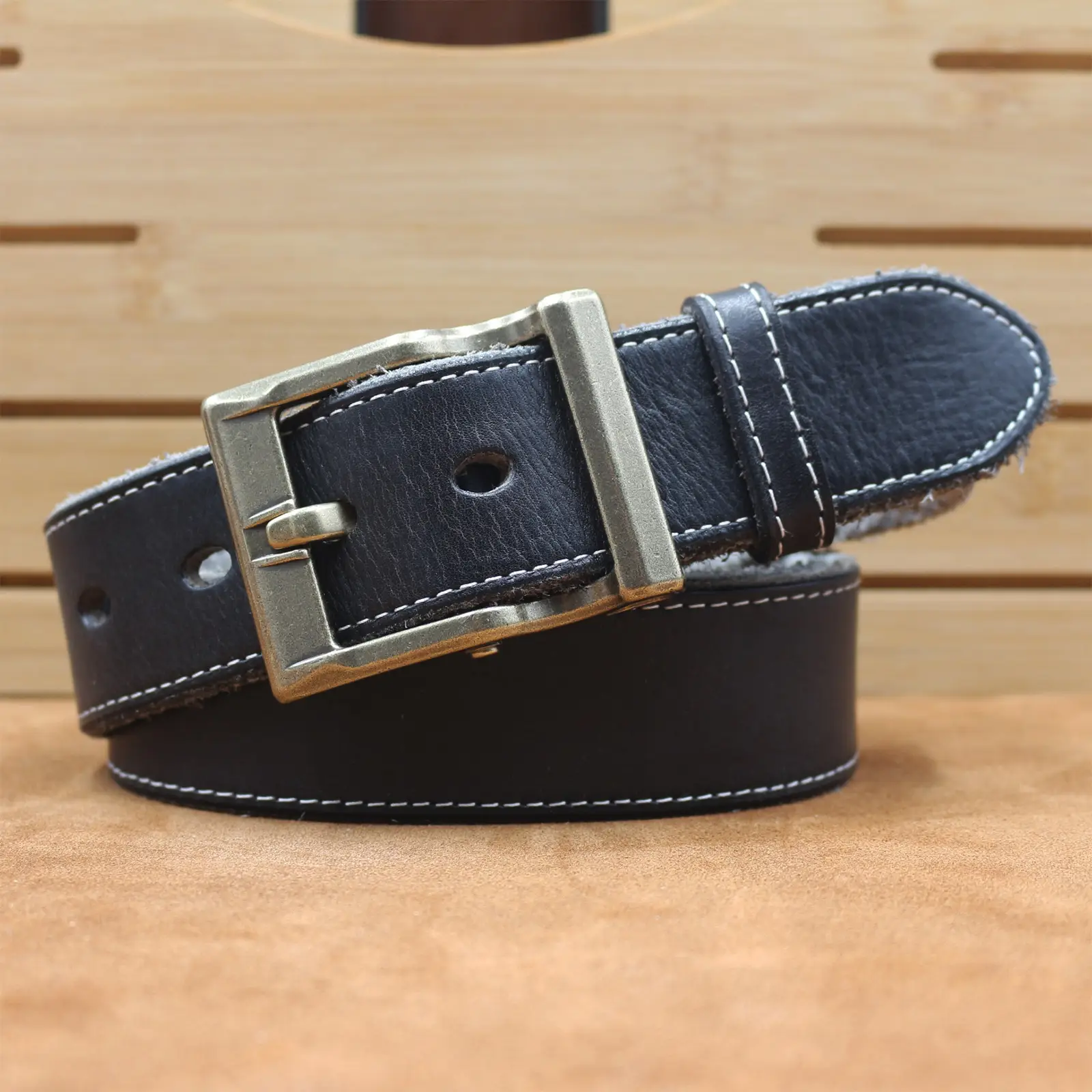 Vintage Brown Leather Belt with Silver Buckle for Men — feature 21
