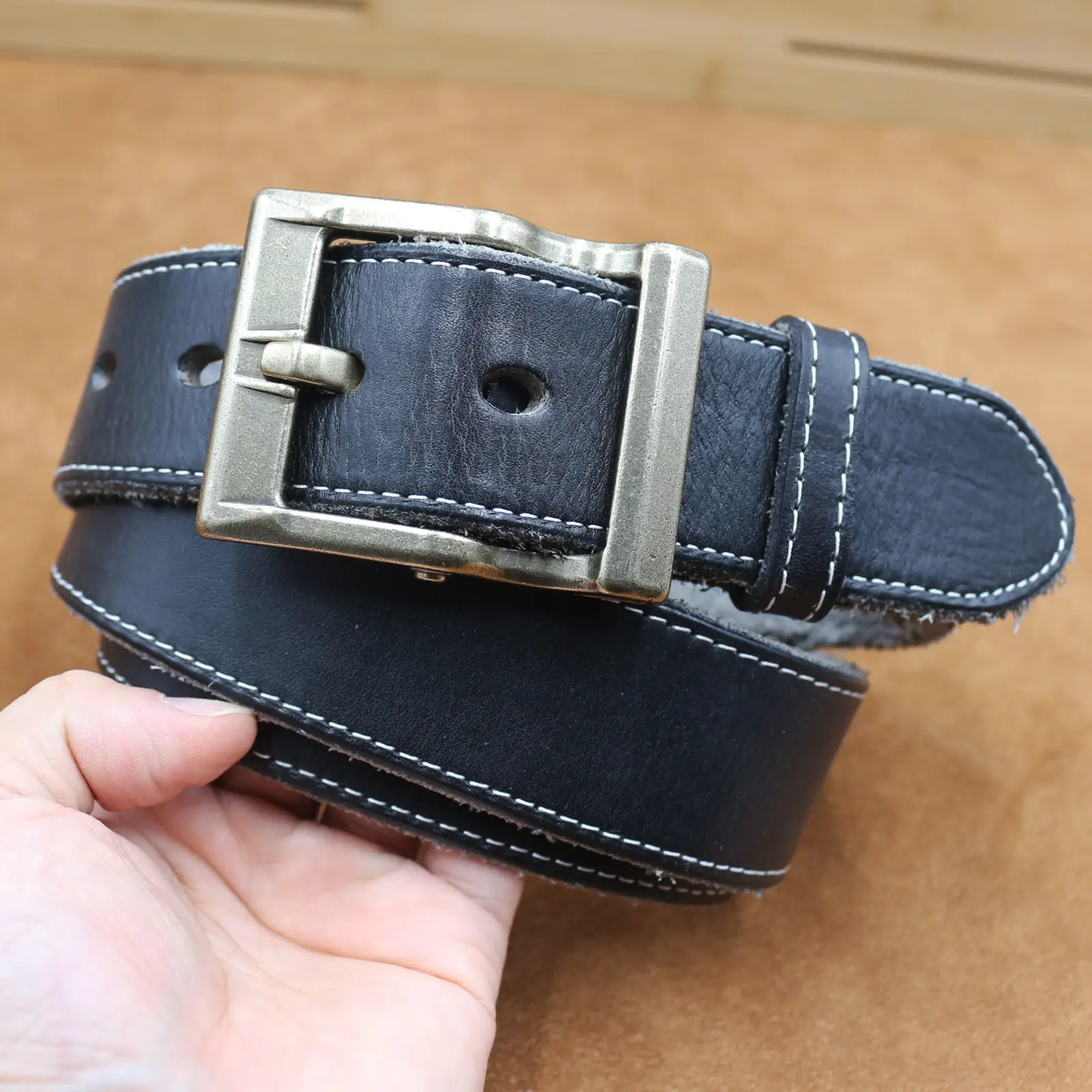 Vintage Brown Leather Belt with Silver Buckle for Men — feature 22