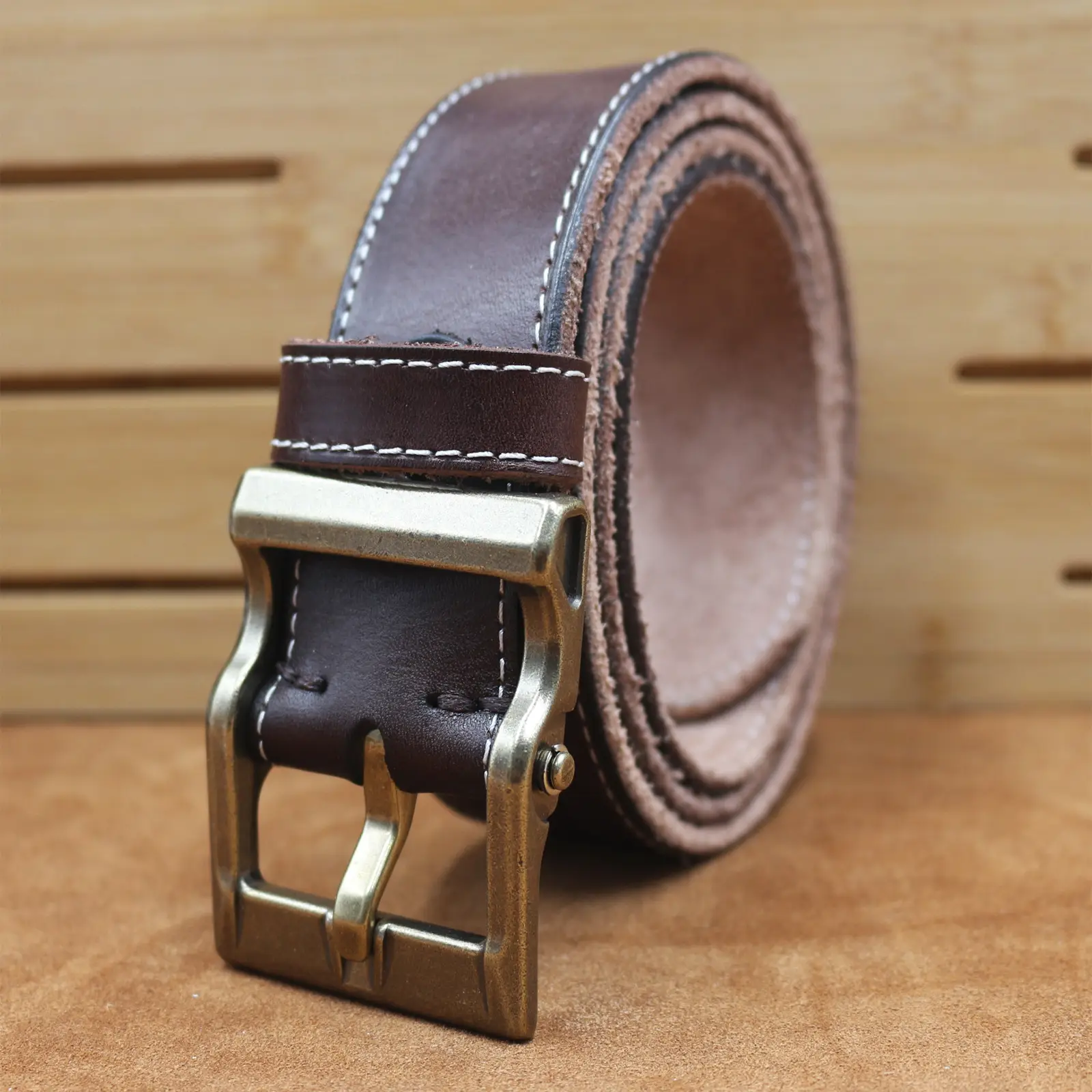 Vintage Brown Leather Belt with Silver Buckle for Men — feature 24