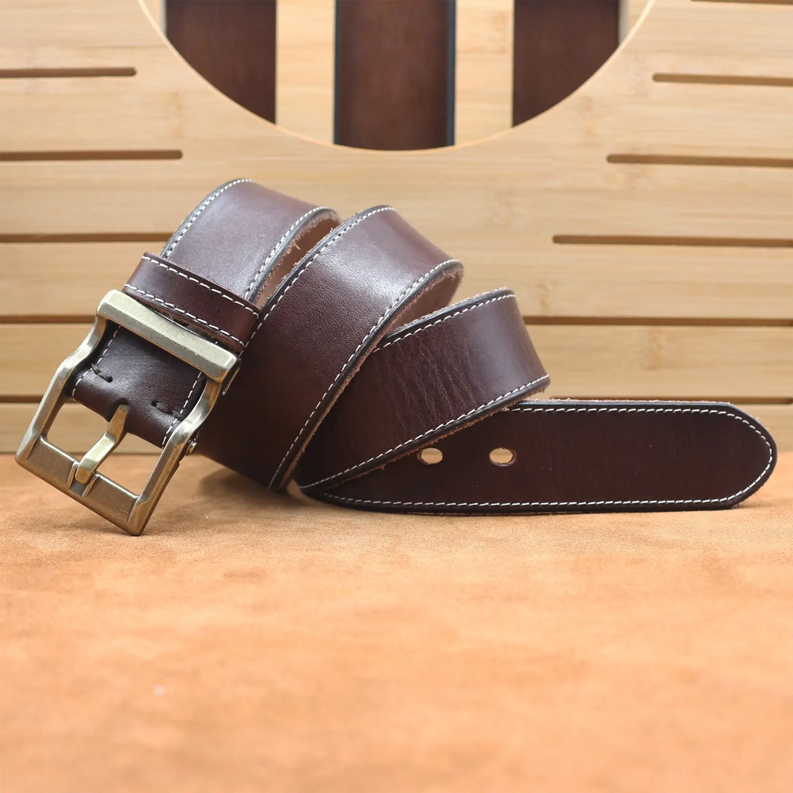 Vintage Brown Leather Belt with Silver Buckle for Men — feature 25