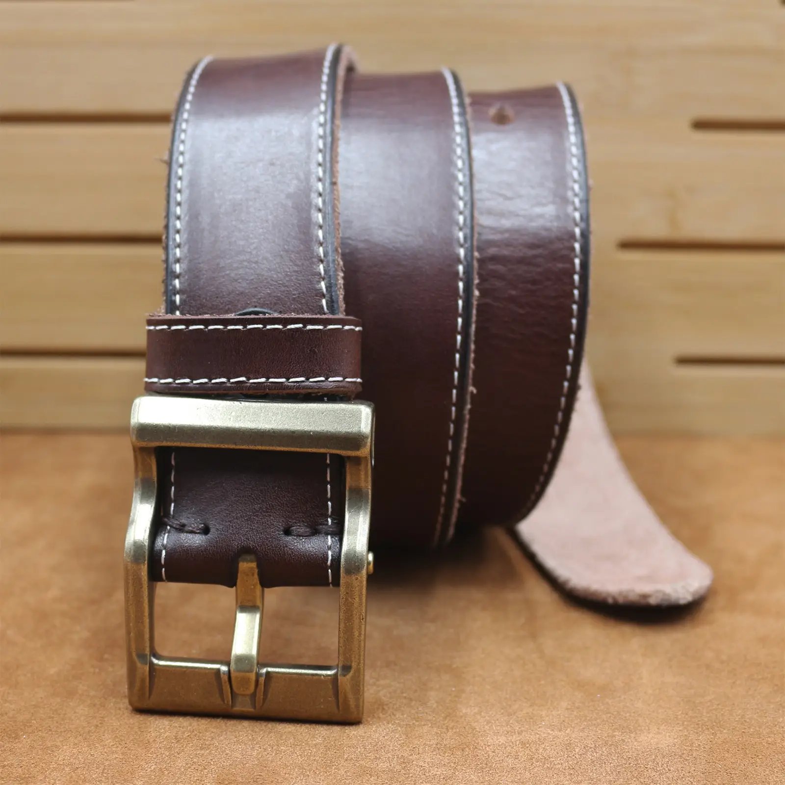 Vintage Brown Leather Belt with Silver Buckle for Men — feature 26