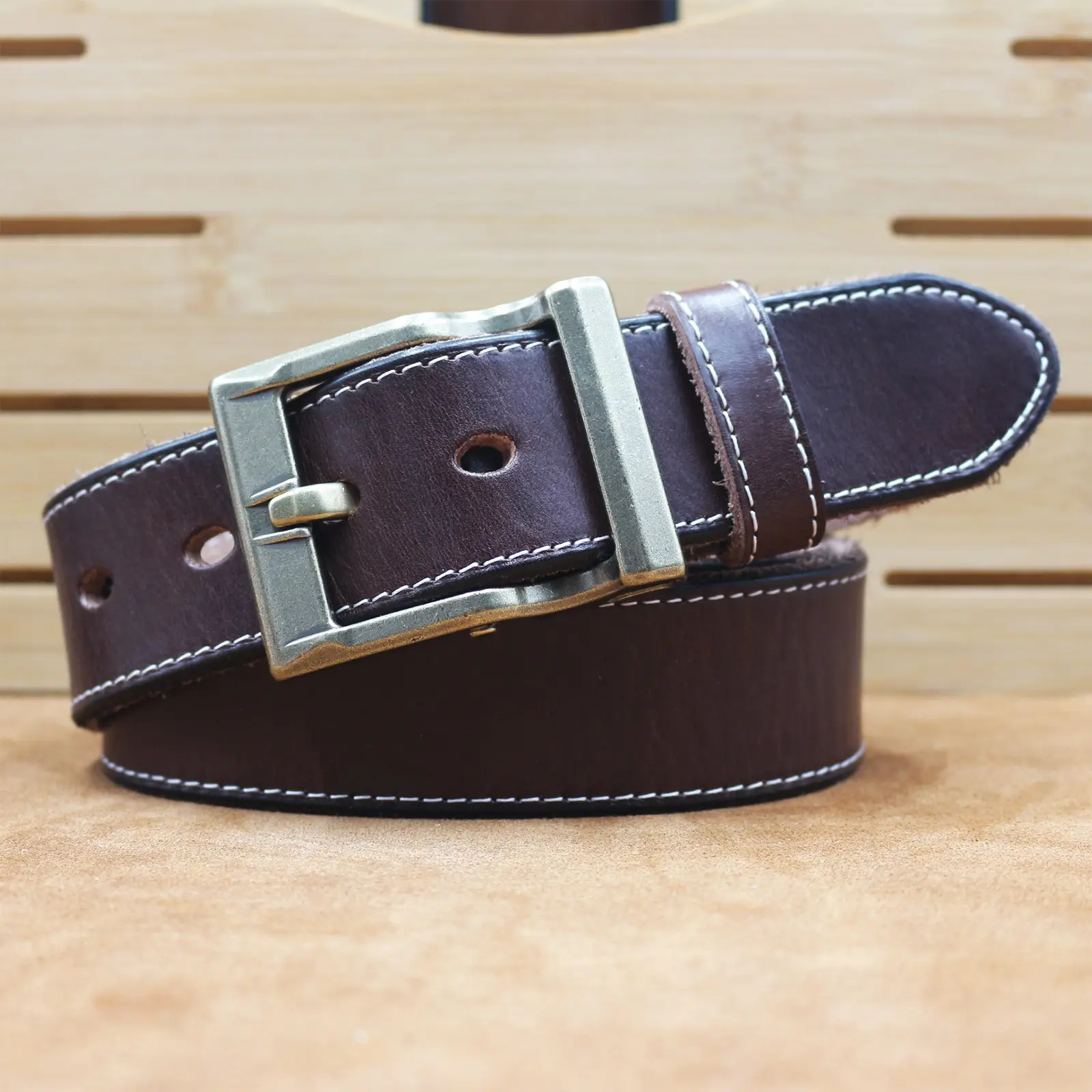 Vintage Brown Leather Belt with Silver Buckle for Men — feature 27