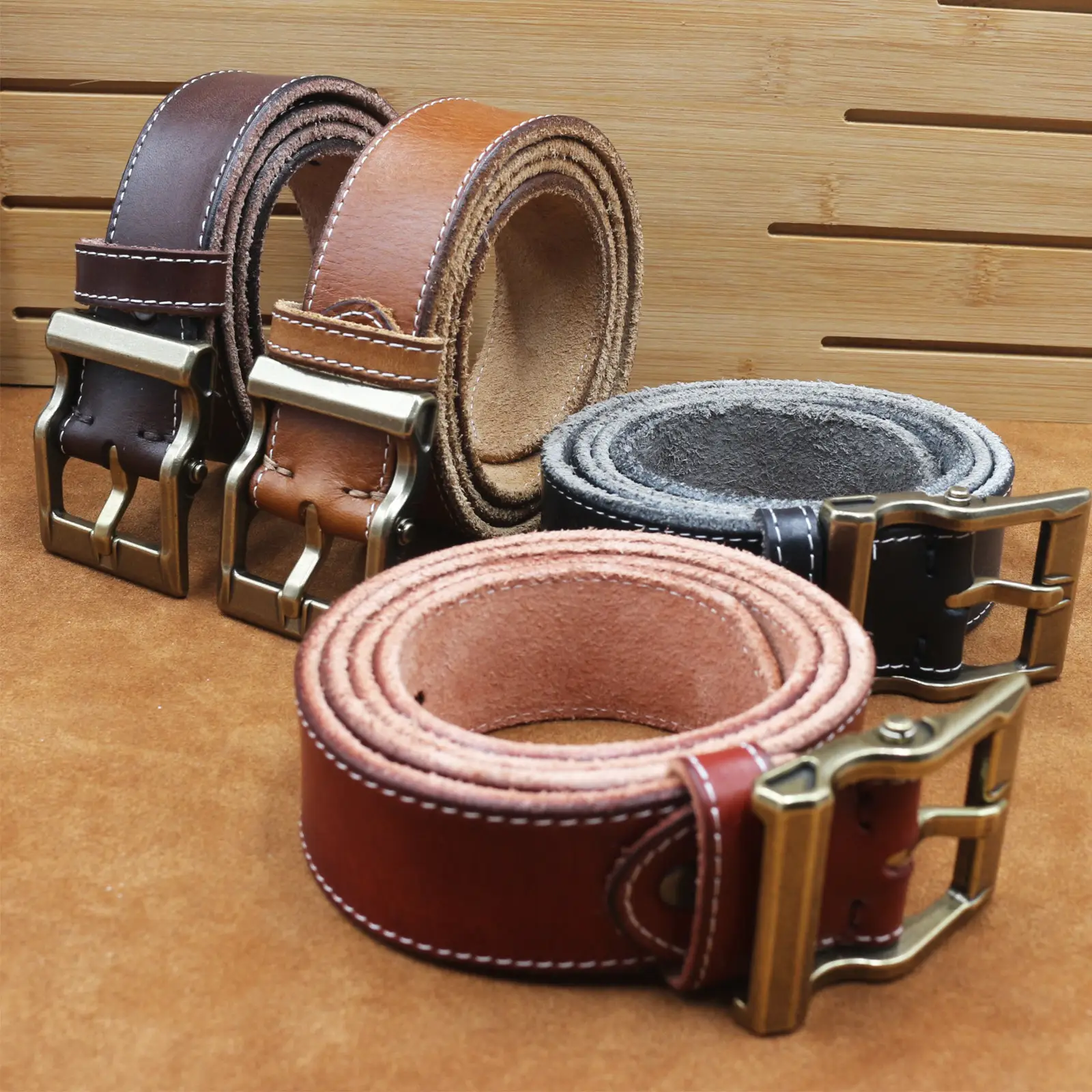 Vintage Brown Leather Belt with Silver Buckle for Men — feature 3