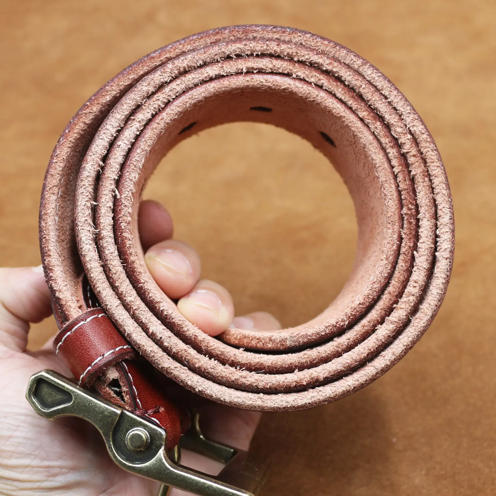 Vintage Brown Leather Belt with Silver Buckle for Men — feature 9