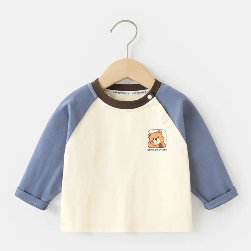 Baby Long Sleeve T-Shirt Cream Navy Spring Outfit - Image 2