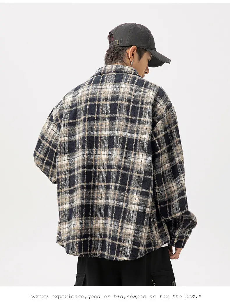 Men Plaid Long Sleeve Shirt Red Textured Loose Fit — feature 13