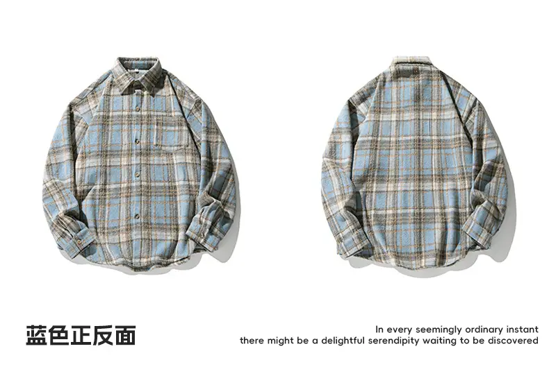 Men Plaid Long Sleeve Shirt Red Textured Loose Fit — feature 26