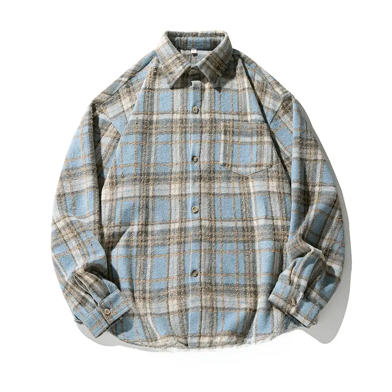 Men Plaid Long Sleeve Shirt Red Textured Loose Fit