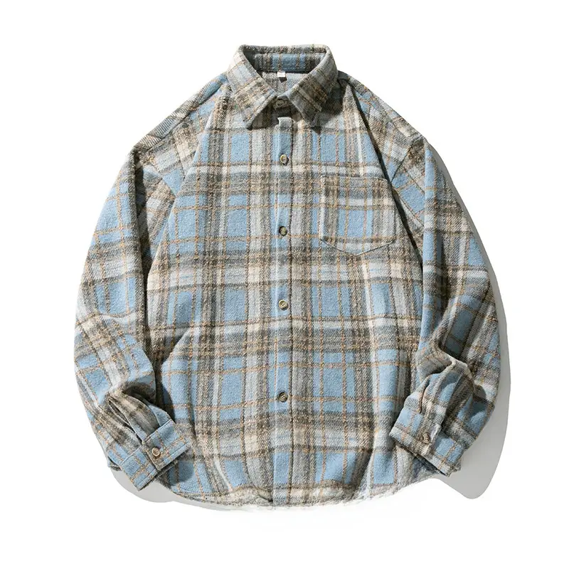 Men Plaid Long Sleeve Shirt Red Textured Loose Fit