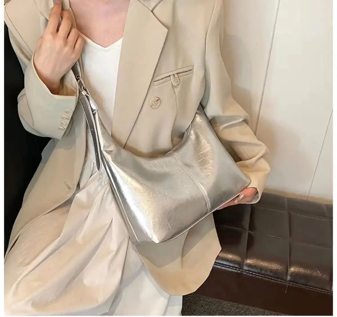 Korean Style Silver Soft Leather Tote Bag for Women — feature 10