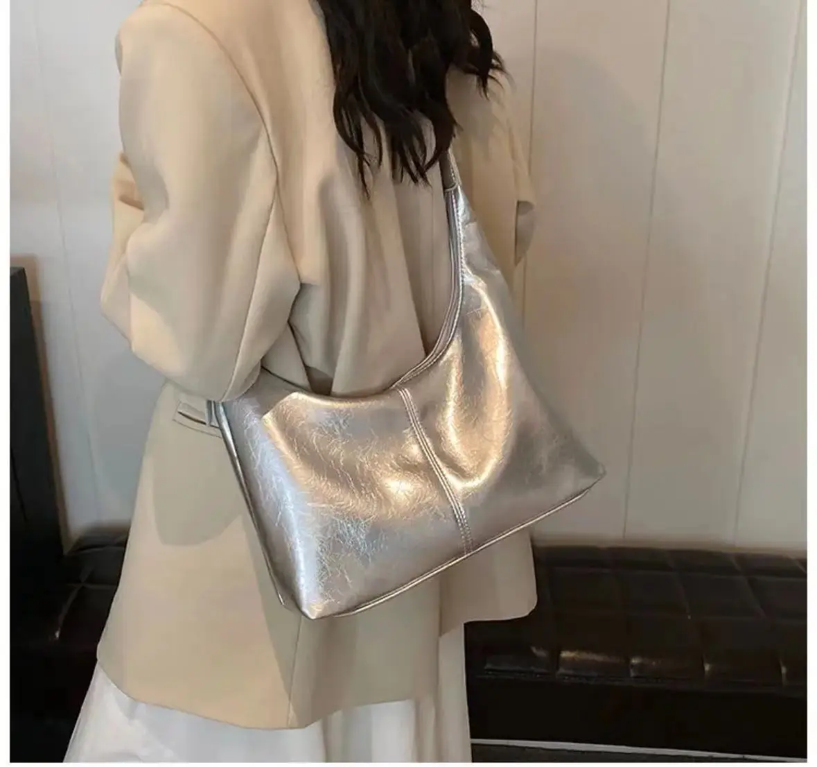 Korean Style Silver Soft Leather Tote Bag for Women — feature 11