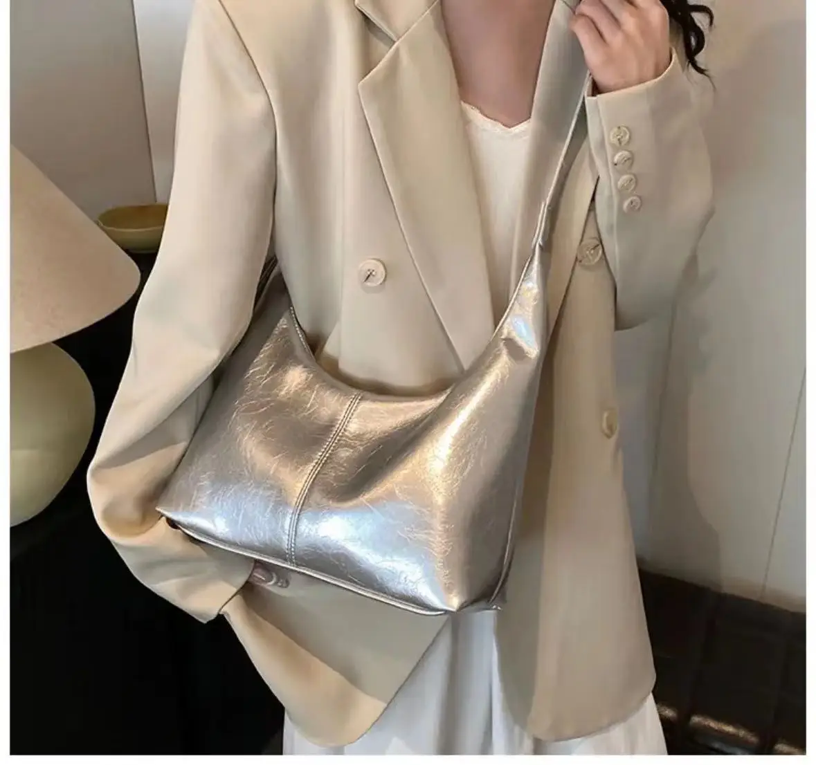 Korean Style Silver Soft Leather Tote Bag for Women — feature 12
