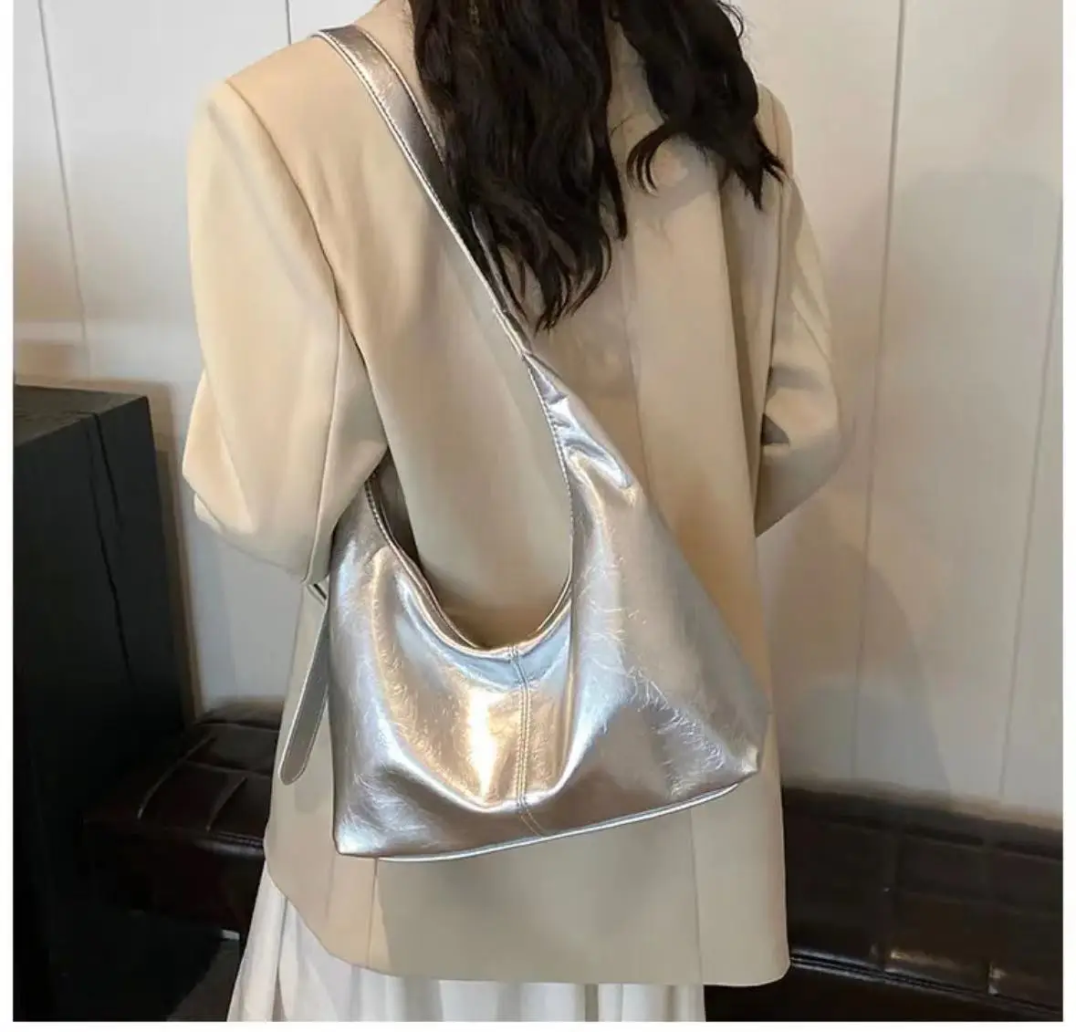 Korean Style Silver Soft Leather Tote Bag for Women — feature 8
