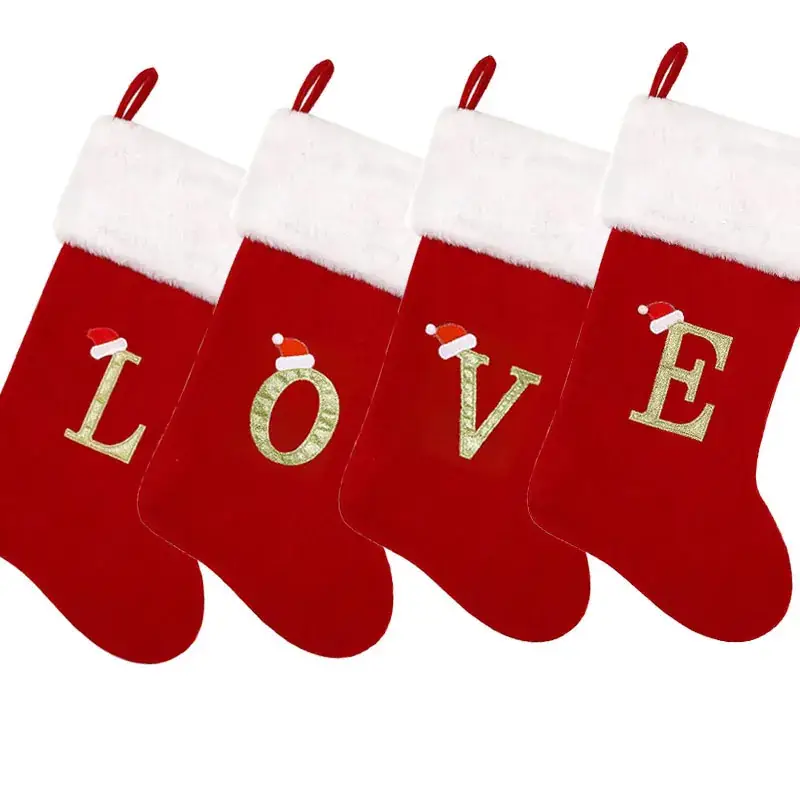 Red Knitted Christmas Stocking with Embroidered Q