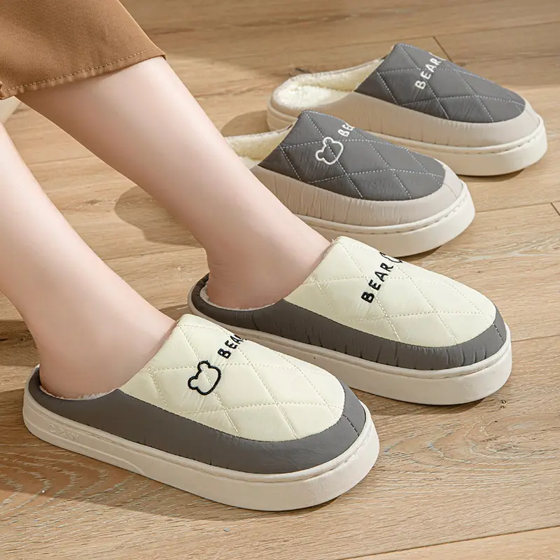 Cotton Slippers for Men Autumn and Winter Couple Plaid Simple Fashionable Indoor Home Thickened Warm Plush Cotton Slippers for Women