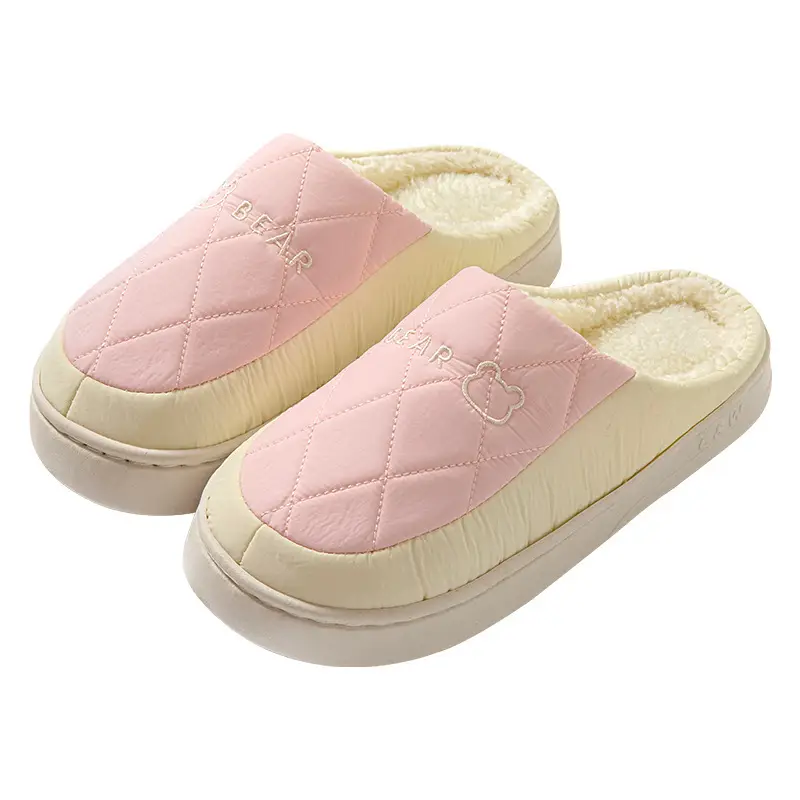 Cotton Slippers for Men Autumn and Winter Couple Plaid Simple Fashionable Indoor Home Thickened Warm Plush Cotton Slippers for Women
