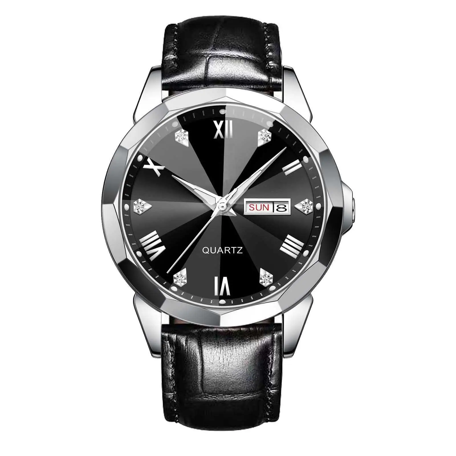 Men's Blue Roman Dial Quartz Watch with Leather Strap - Image 13
