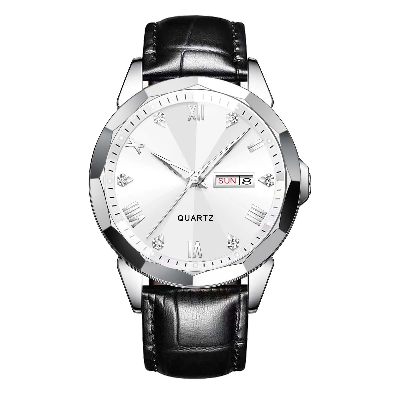 Men's Blue Roman Dial Quartz Watch with Leather Strap - Image 14