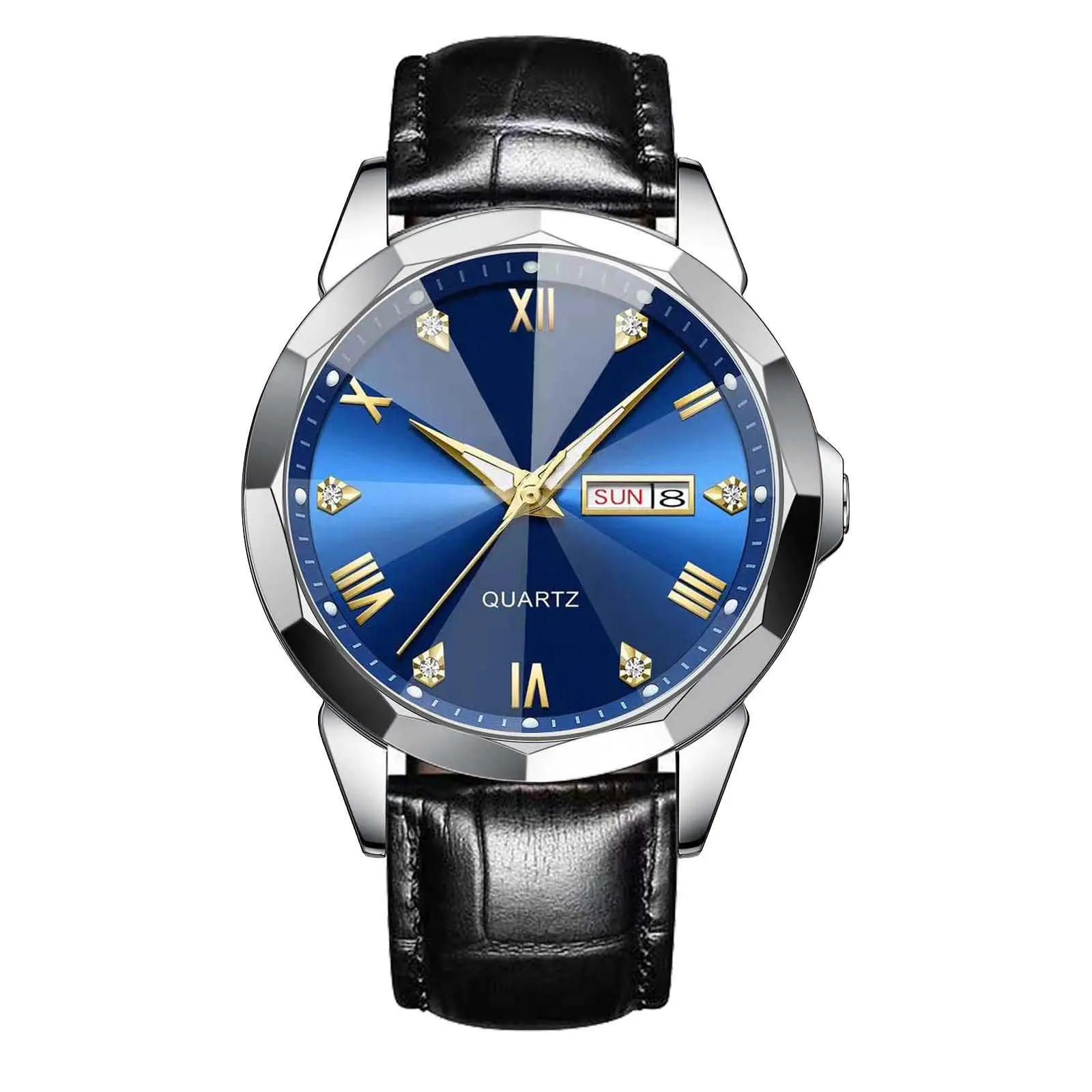 Men's Blue Roman Dial Quartz Watch with Leather Strap - Image 18