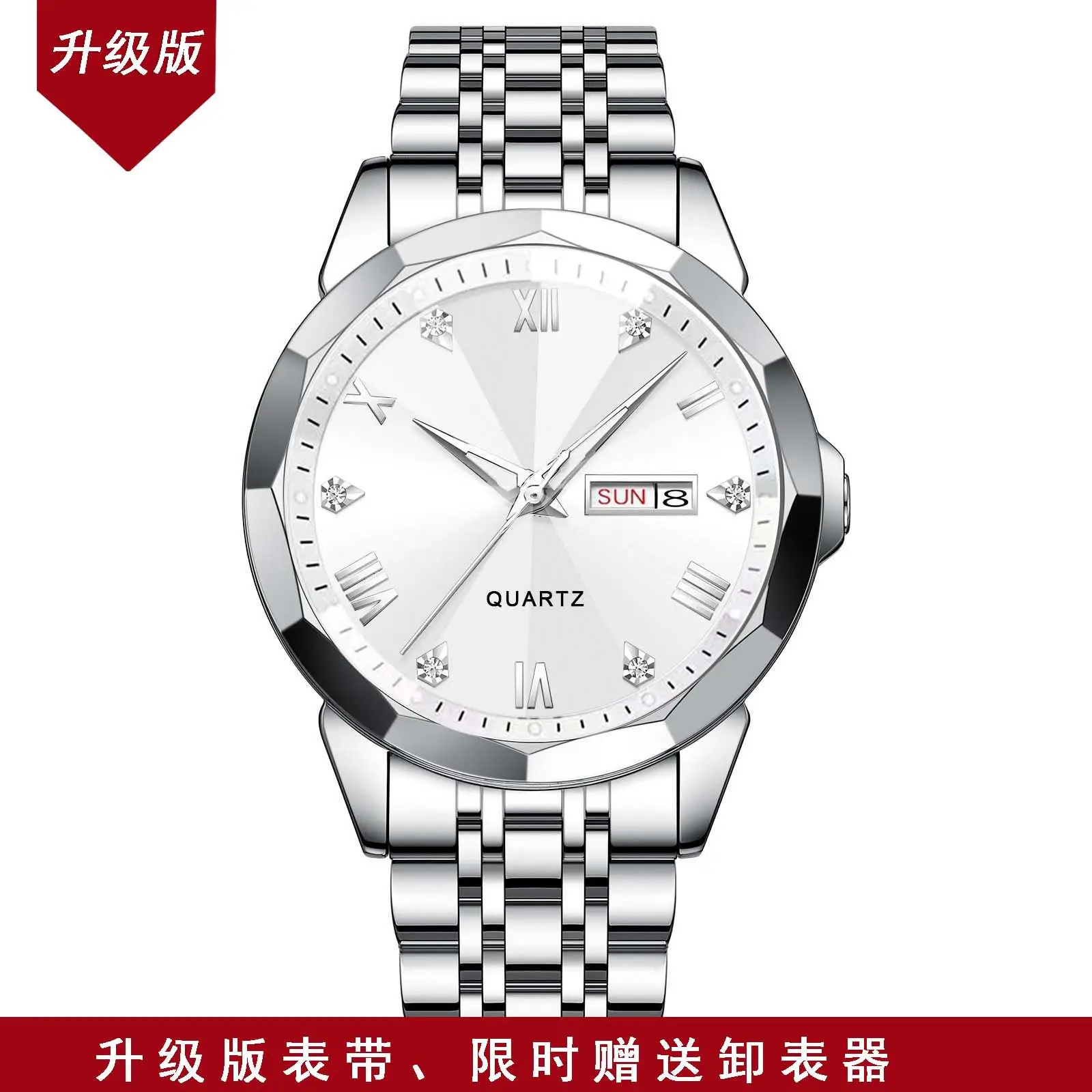 Men's Blue Roman Dial Quartz Watch with Leather Strap - Image 5