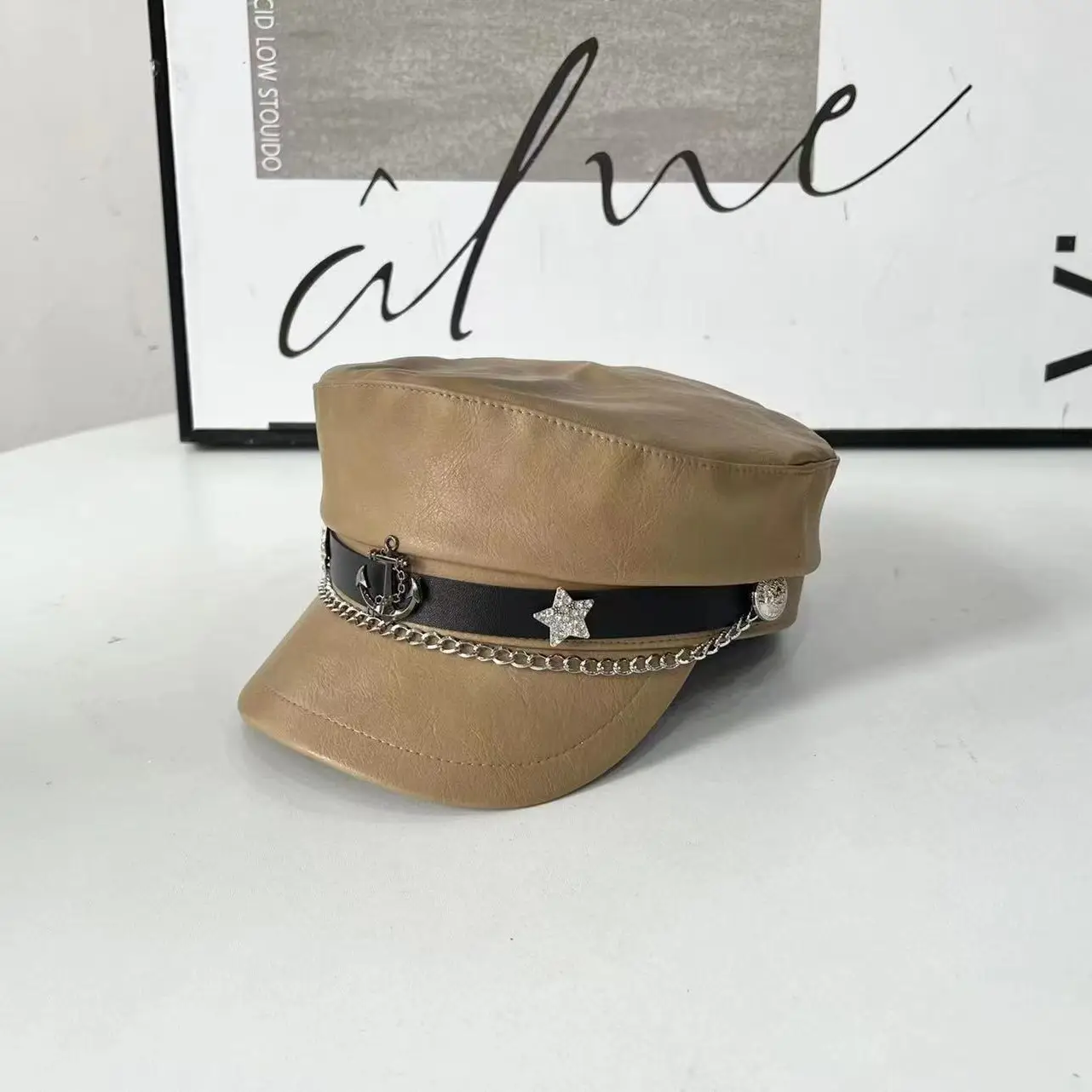 2024 Retro Navy PU Cap for Girls with Chain & Duck Tails - Image 7