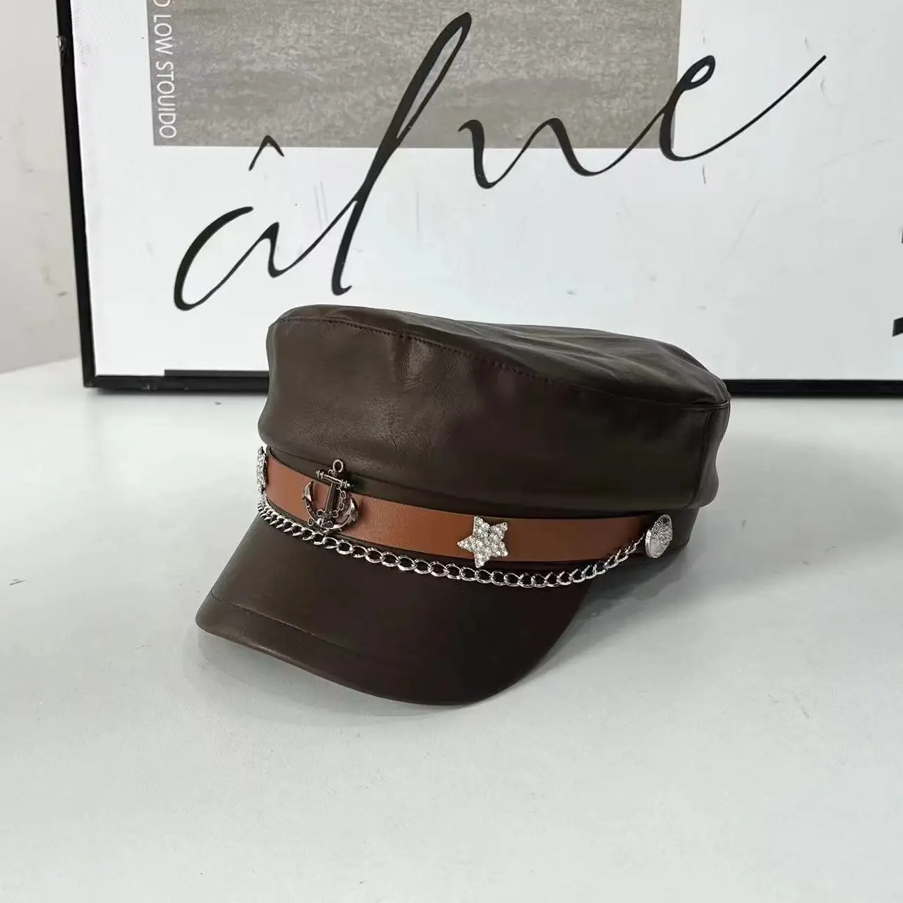 2024 Retro Navy PU Cap for Girls with Chain & Duck Tails - Image 8
