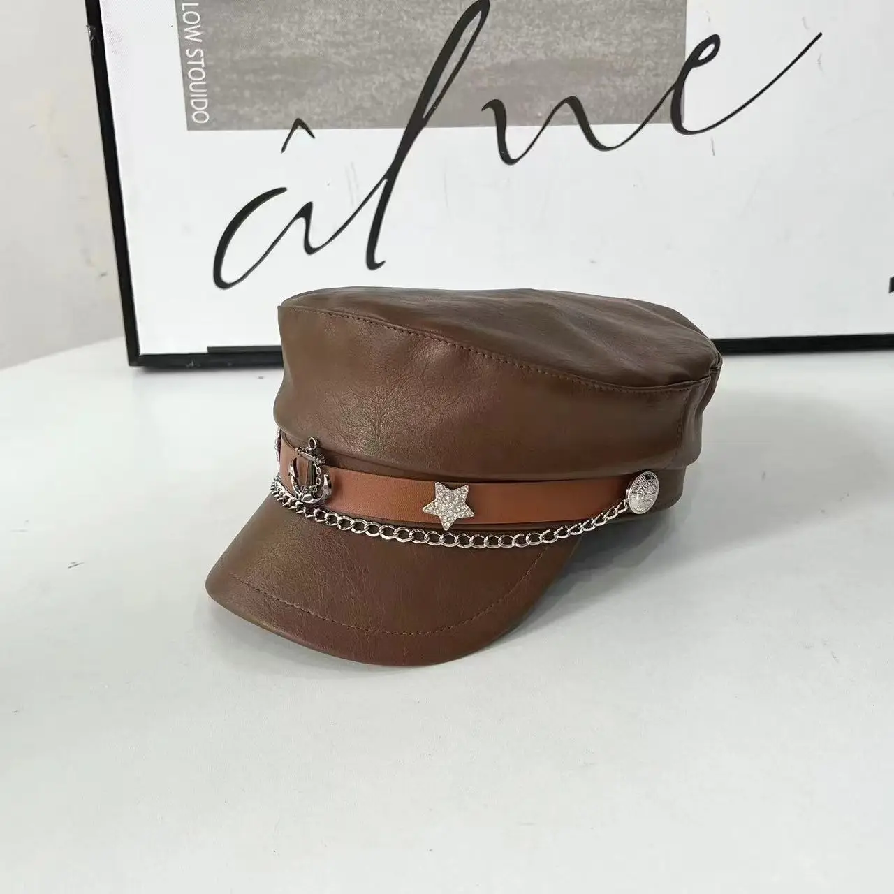 2024 Retro Navy PU Cap for Girls with Chain & Duck Tails - Image 9