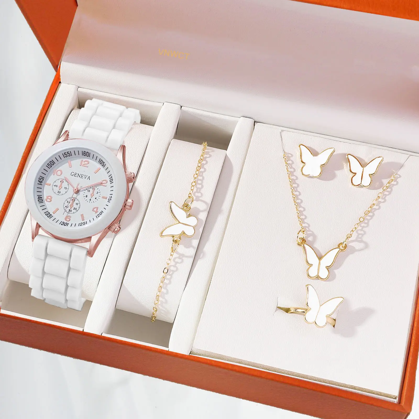 New Women's Butterfly Watch & Jewelry Set Black Gold - Image 2
