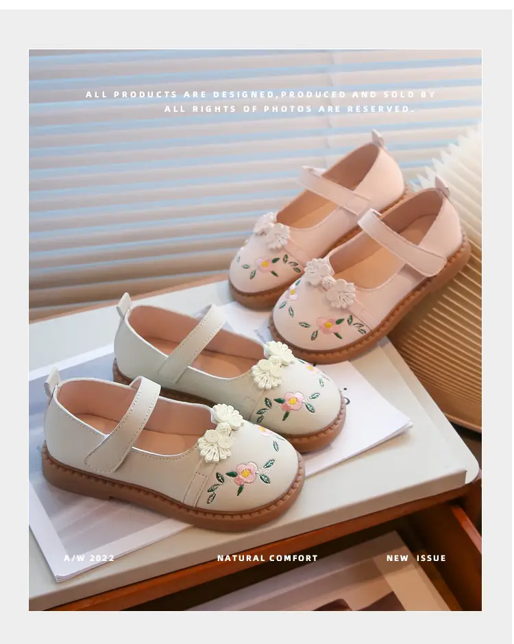 Girls Embroidered Leather Shoes Spring Autumn Large — feature 1