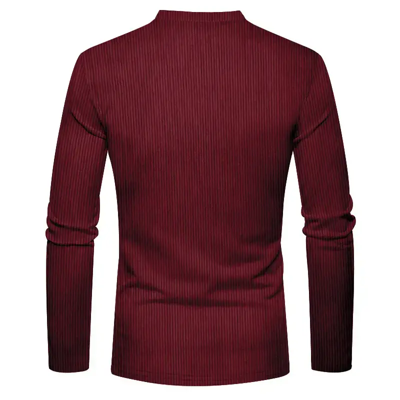 Men's Long Sleeve Corduroy T-Shirt Brown Four Button — feature 16