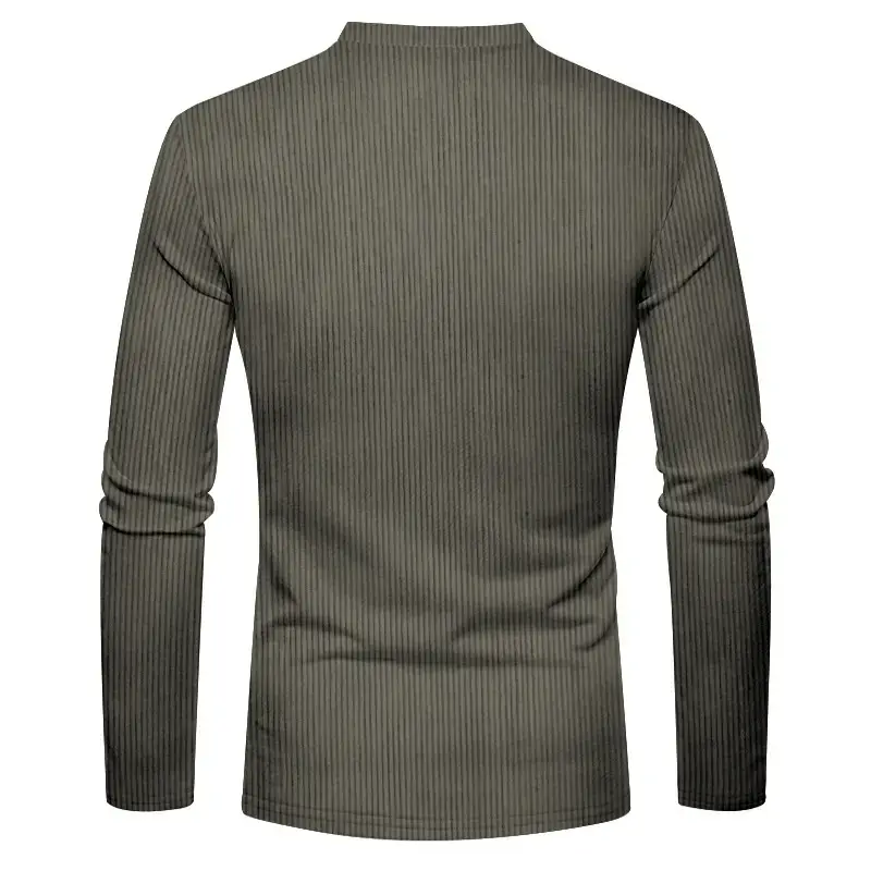 Men's Long Sleeve Corduroy T-Shirt Brown Four Button — feature 24
