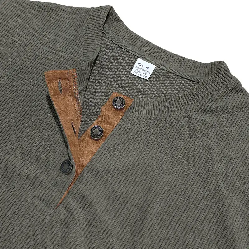 Men's Long Sleeve Corduroy T-Shirt Brown Four Button — feature 25