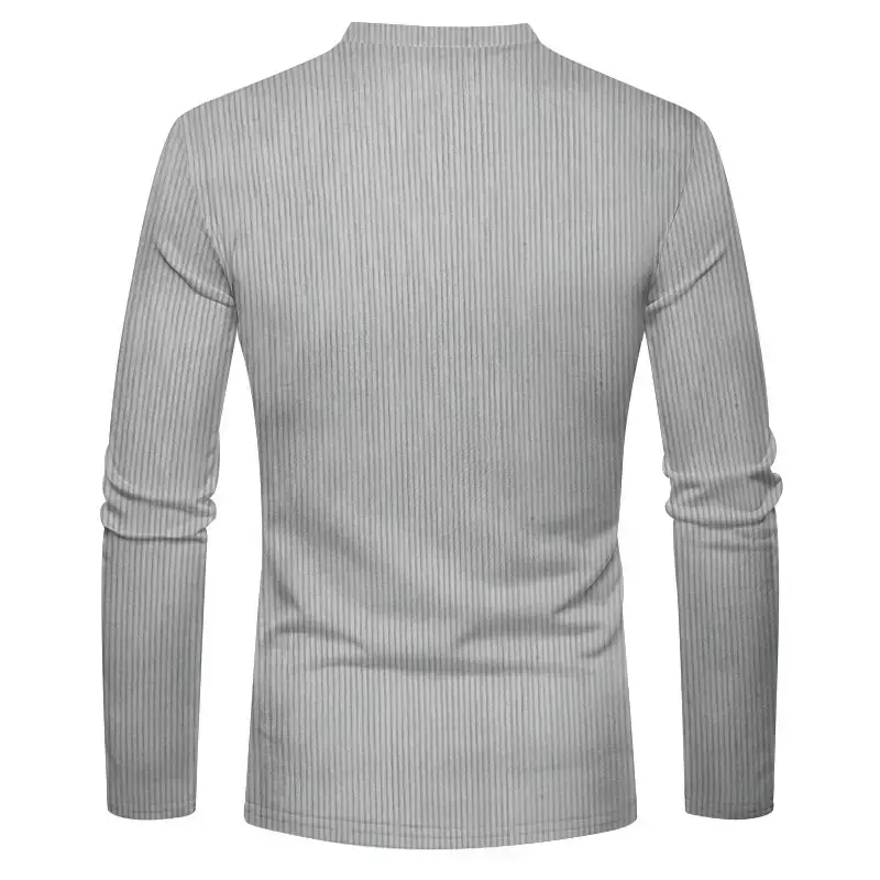 Men's Long Sleeve Corduroy T-Shirt Brown Four Button — feature 33