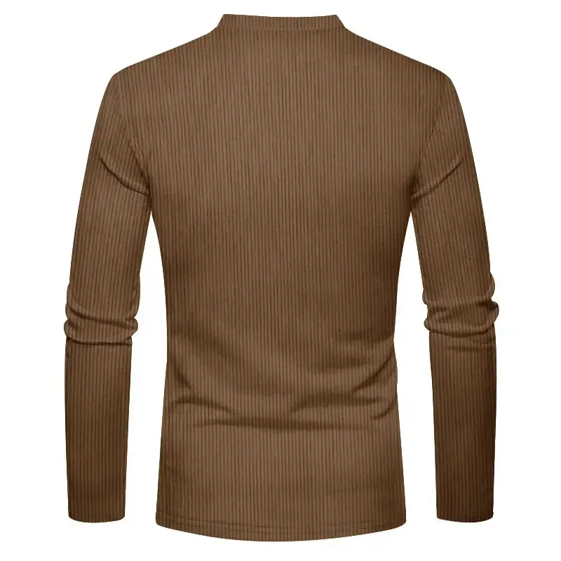 Men's Long Sleeve Corduroy T-Shirt Brown Four Button — feature 47