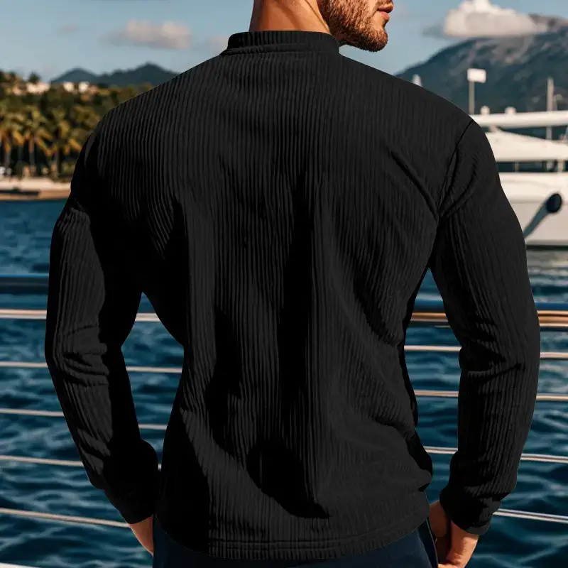 Men's Long Sleeve Corduroy T-Shirt Brown Four Button — feature 6