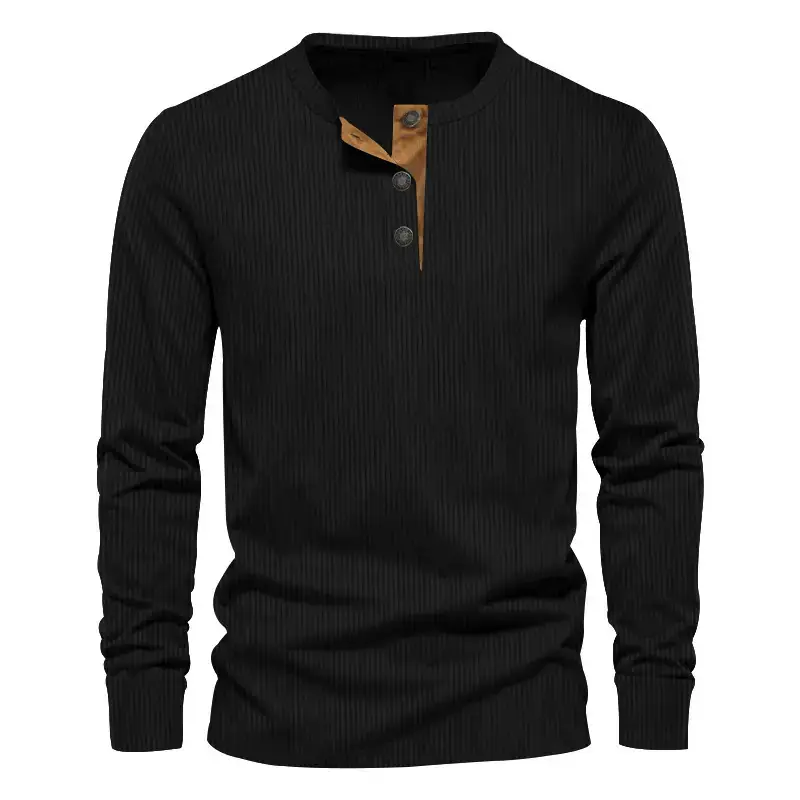 Men's Long Sleeve Corduroy T-Shirt Brown Four Button — feature 8