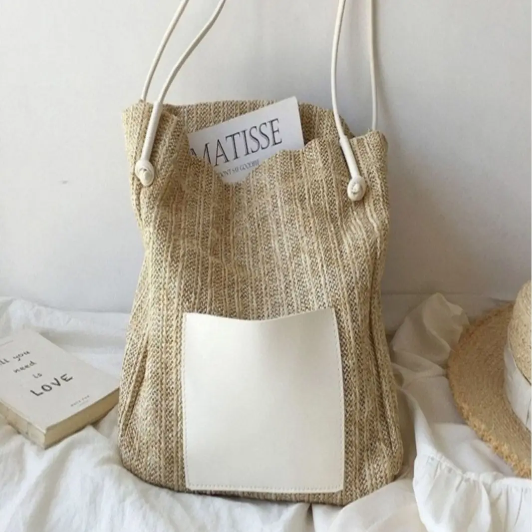 Ins Vintage Woven Straw Tote Bag Brown Shoulder Bag - Image 5