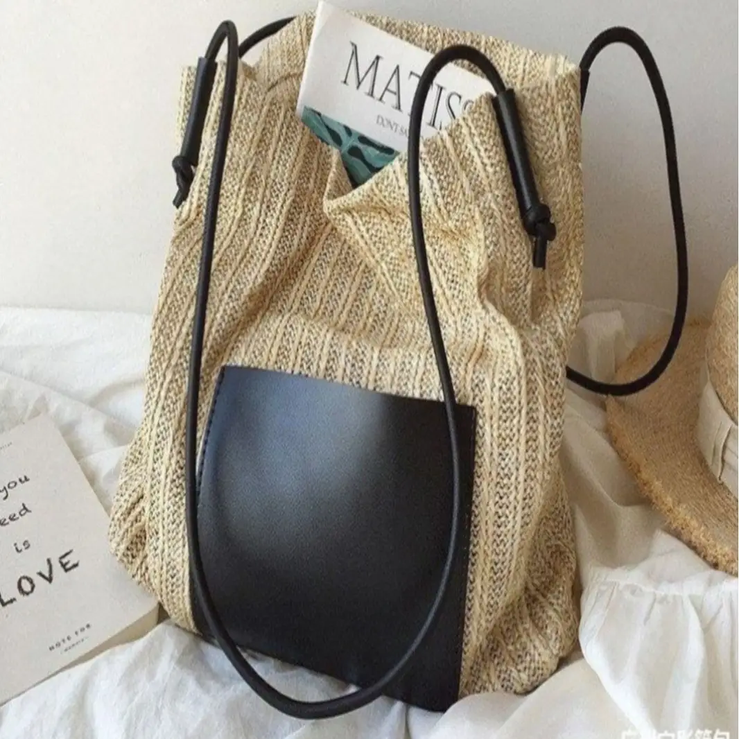 Ins Vintage Woven Straw Tote Bag Brown Shoulder Bag - Image 6