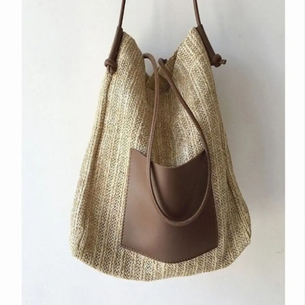 Ins Vintage Woven Straw Tote Bag Brown Shoulder Bag - Image 7