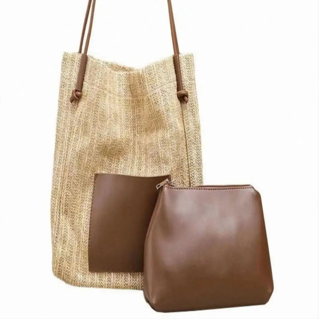 Ins Vintage Woven Straw Tote Bag Brown Shoulder Bag - Image 8