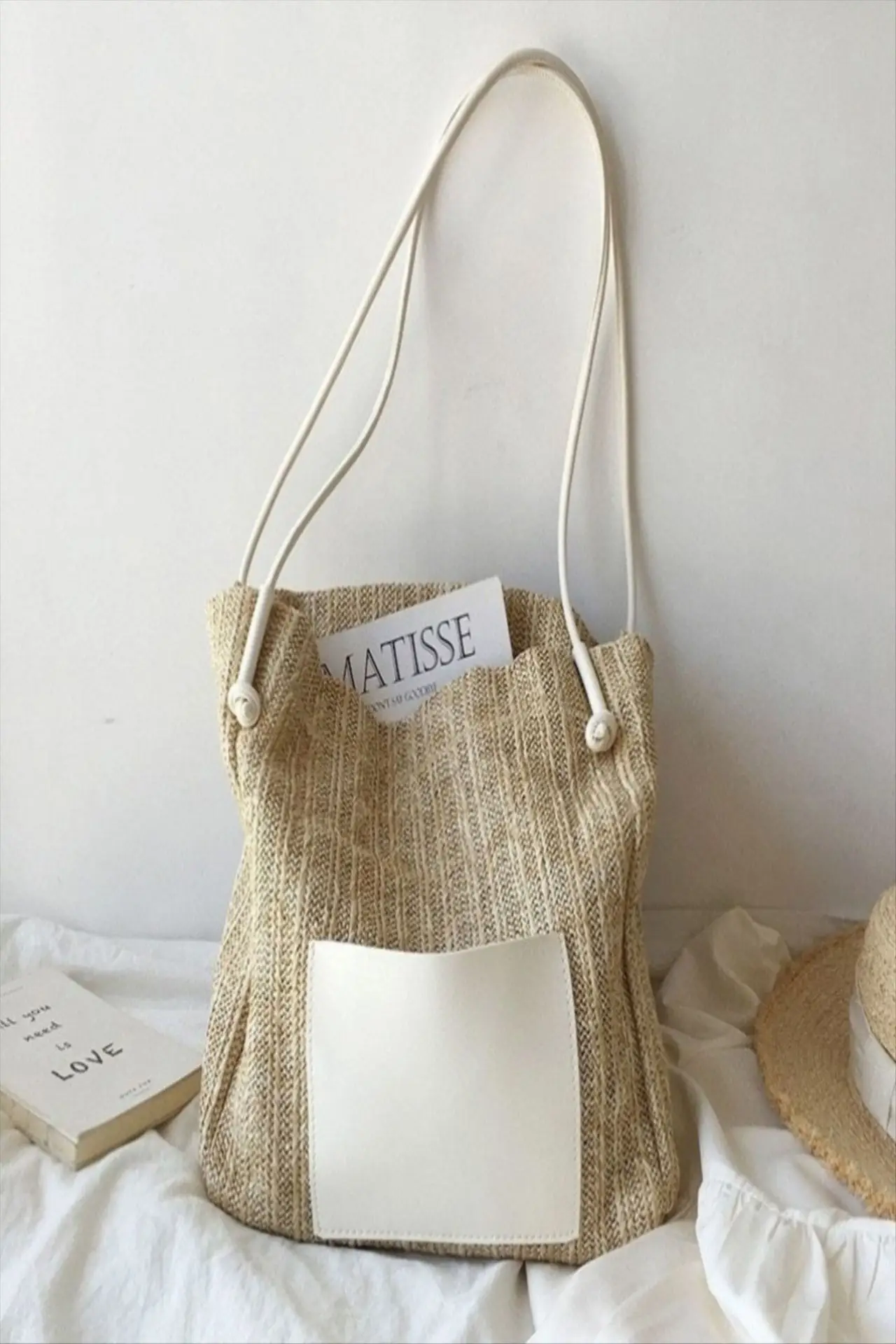 Ins Vintage Woven Straw Tote Bag Brown Shoulder Bag — feature 4