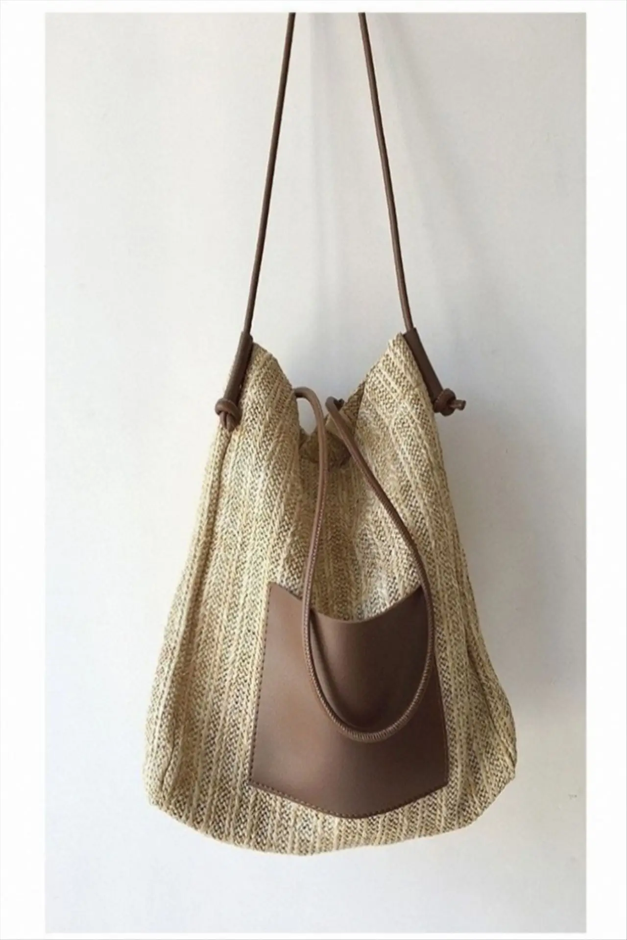 Ins Vintage Woven Straw Tote Bag Brown Shoulder Bag — feature 5