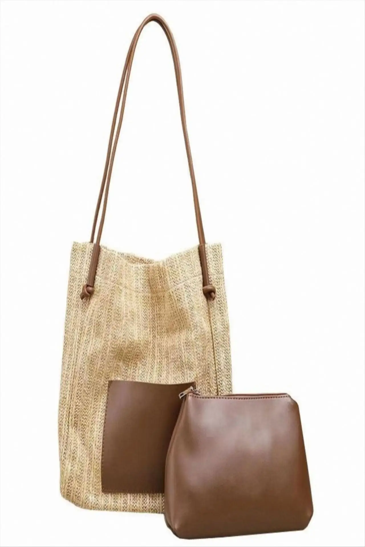 Ins Vintage Woven Straw Tote Bag Brown Shoulder Bag — feature 8